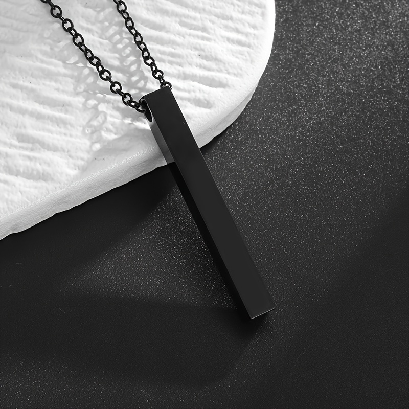 Unisex Glossy 3D Cubic Column Pendant Necklace, Stainless Steel